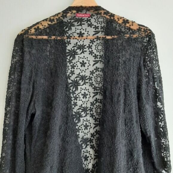 HARD TAIL Lace & Mesh Sheer Floral Embroidery Waterfall Open Front Cardigan Sz S - Picture 9 of 15
